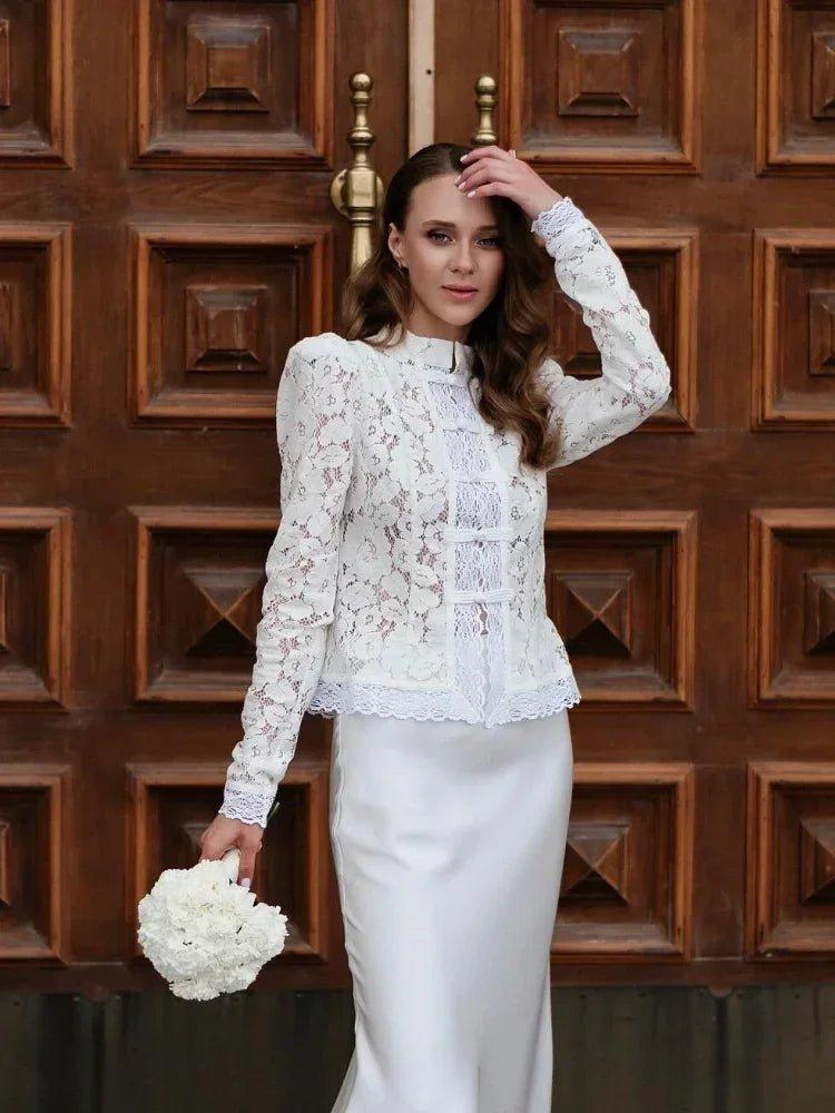Women's High-Neck Lace Blouse – Fitted Shape