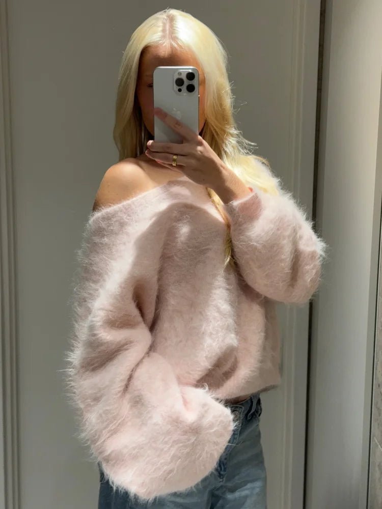 Women's Off Shoulder Sweater – Fuzzy Relaxed Fit