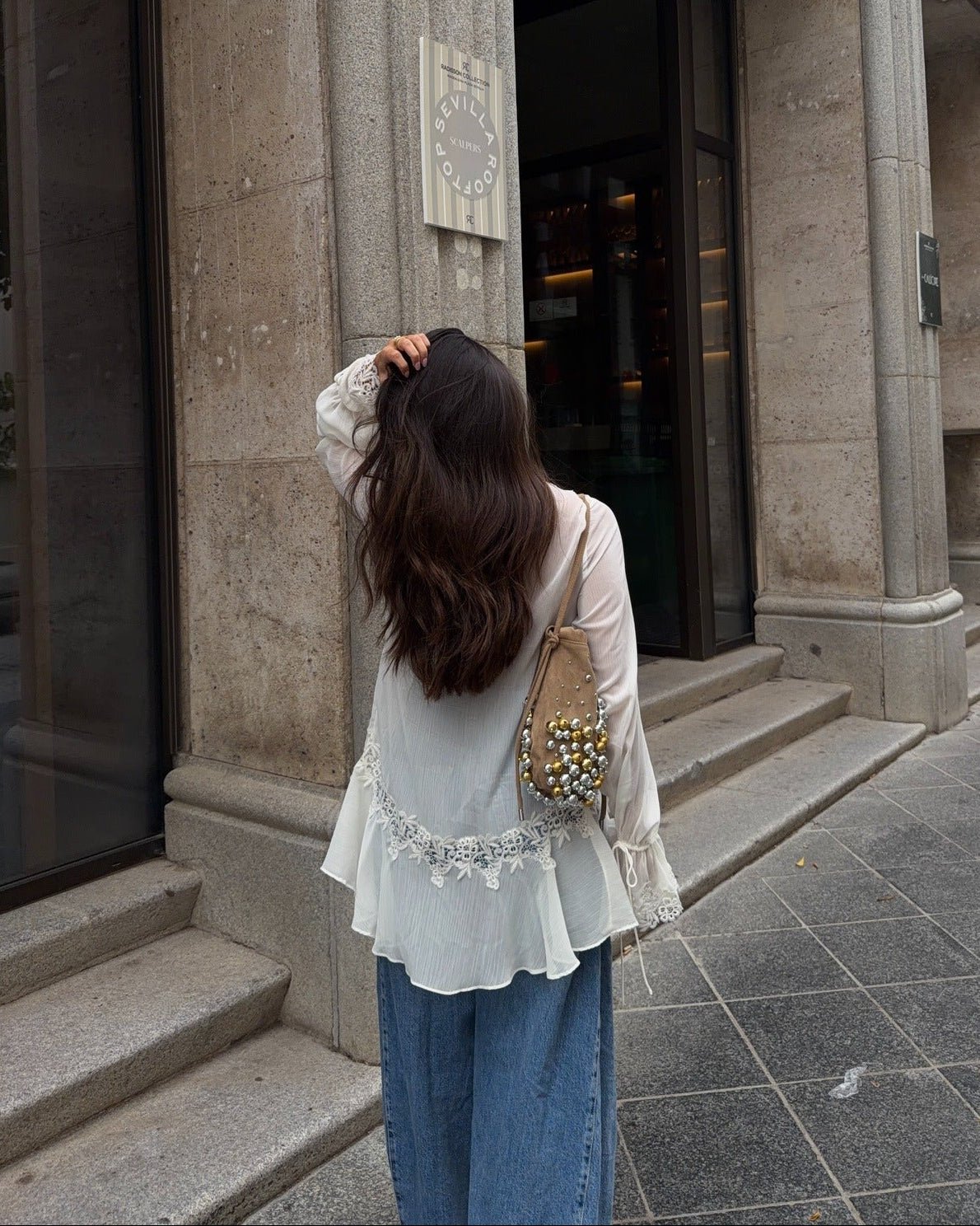 Women's Tie-Front Lace Top – Flowing Peplum Fit