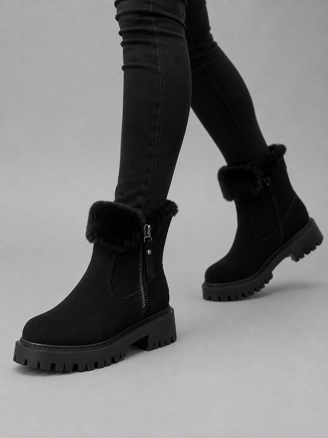 Suede ankle boots faux fur lined for women – product image 5