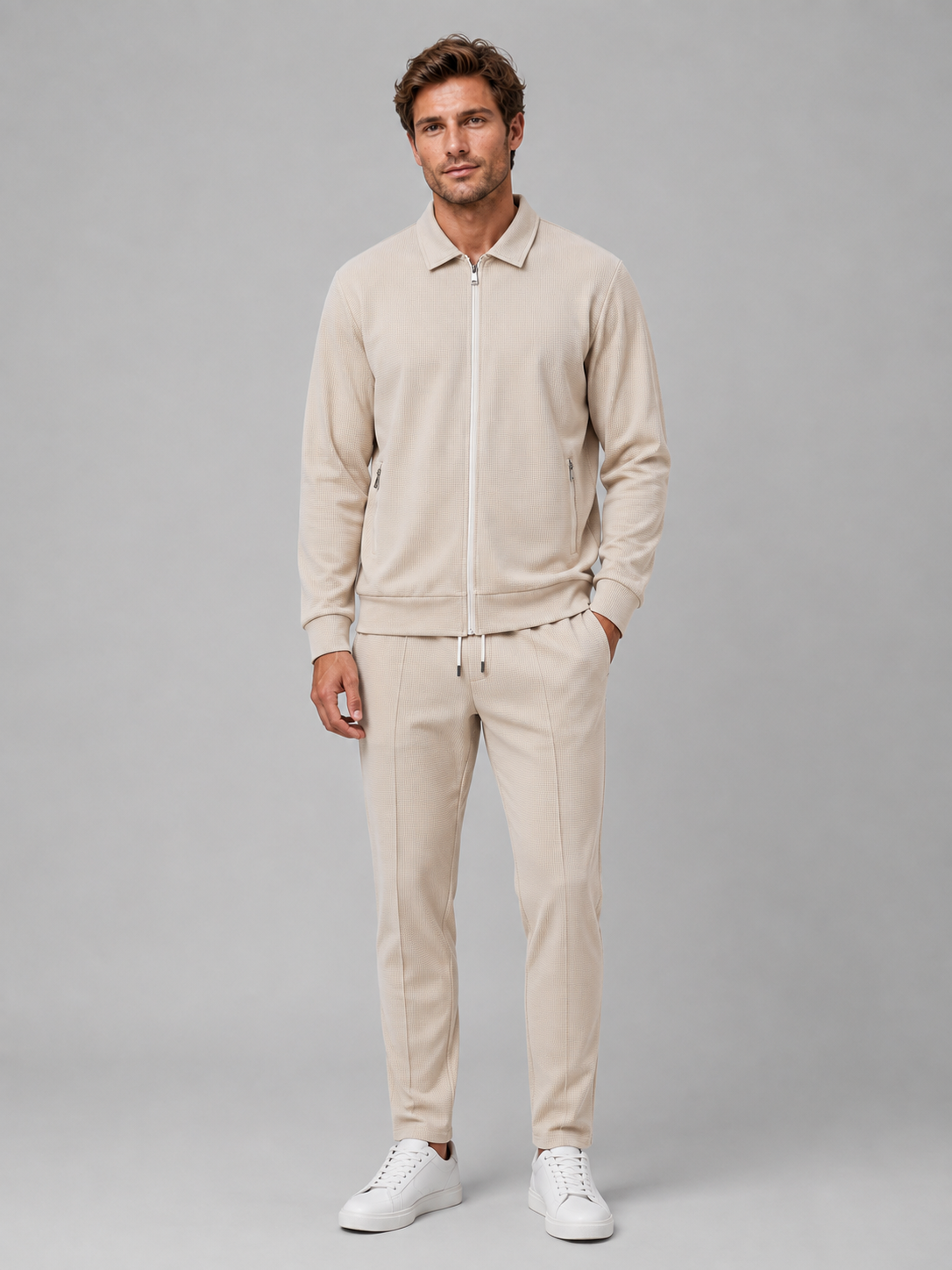 Textured zip jacket trousers set co-ord for men – product image 1