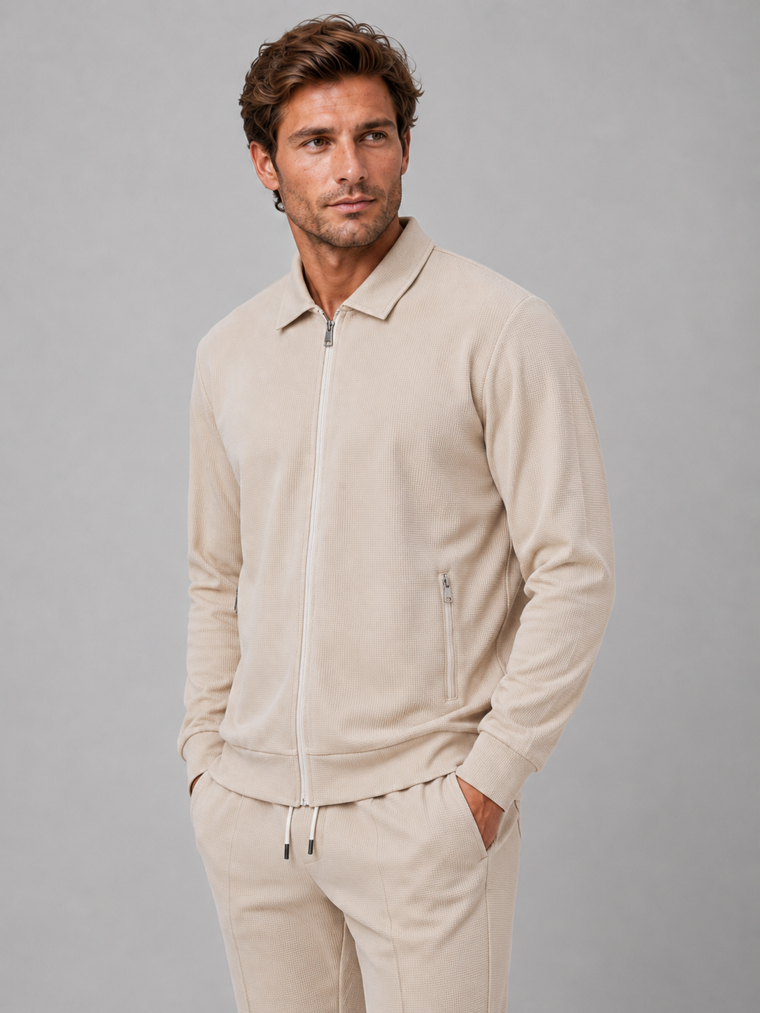 Textured zip jacket trousers set co-ord for men – product image 3