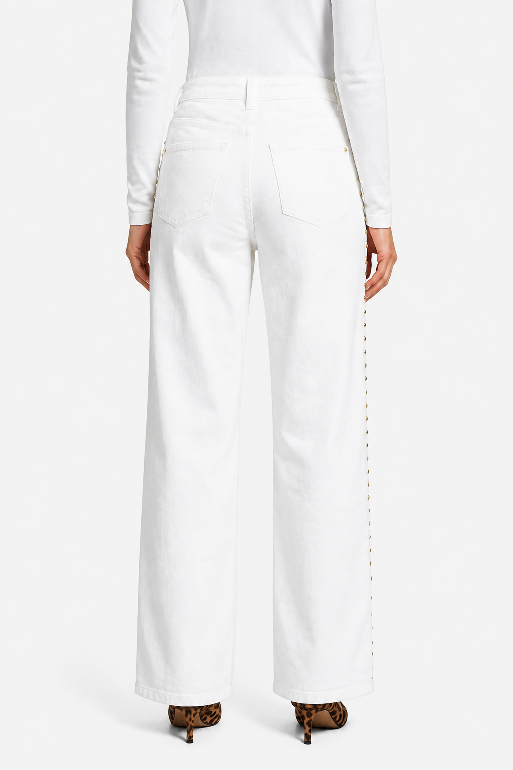 Valdenza – Gold stud trim – Straight leg jeans - White - back
