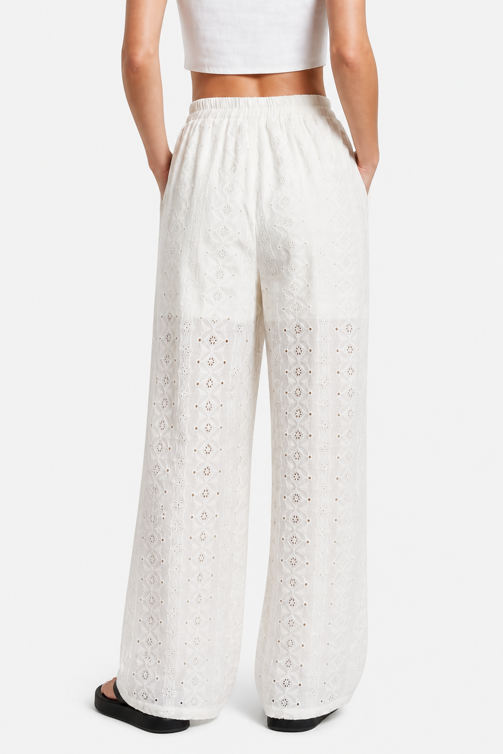 Élodienne – Broderie anglaise grace – Wide-leg trousers - White - back