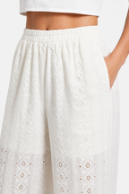 Élodienne – Broderie anglaise grace – Wide-leg trousers - White - detail