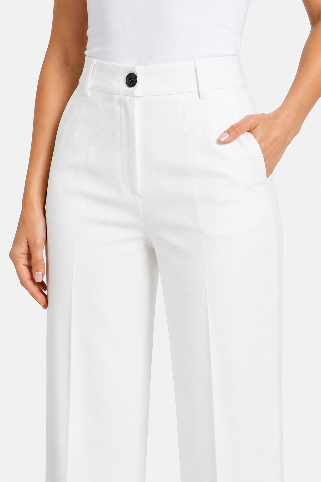 Mirelline – Sleek tailoring – High-waist straight-leg trousers - White - detail