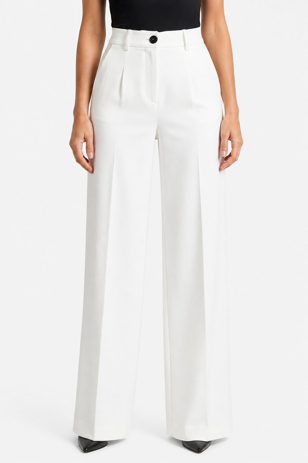 Elozane – Tailored pleats – High-waist wide-leg trousers - White - front