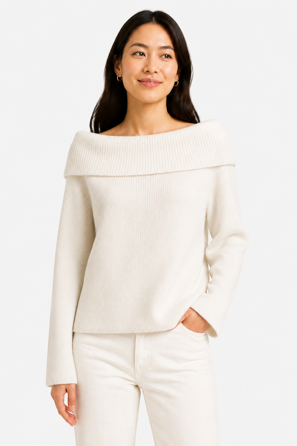 Off Shoulder Jumper for Women - White - front