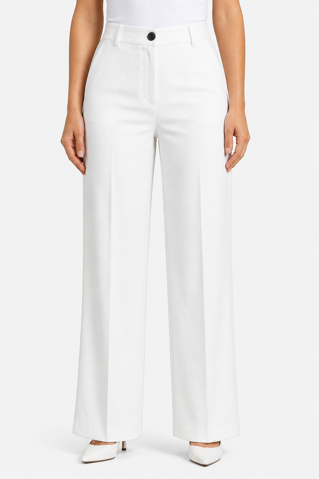 Mirelline – Sleek tailoring – High-waist straight-leg trousers - White - front