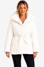 Valmira – Oversized collar – Belted puffer coat - White - front