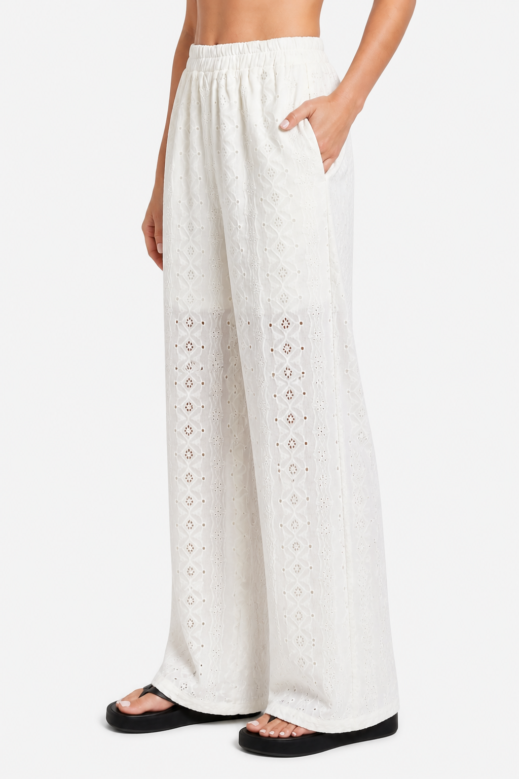 Élodienne – Broderie anglaise grace – Wide-leg trousers - White - side