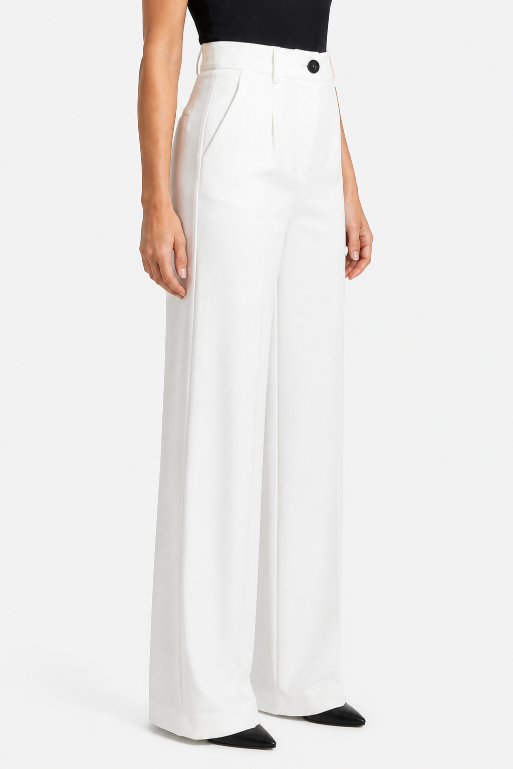 Elozane – Tailored pleats – High-waist wide-leg trousers - White - side