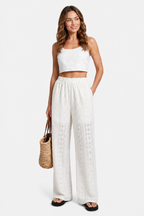 Élodienne – Broderie anglaise grace – Wide-leg trousers - White - whole body 2