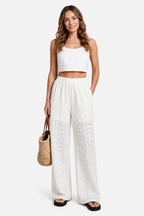 Élodienne – Broderie anglaise grace – Wide-leg trousers - White - whole body