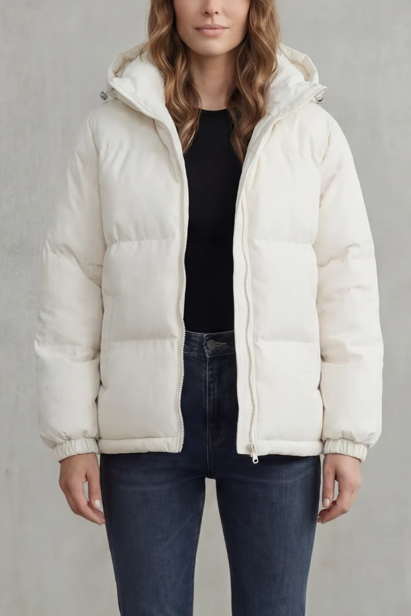 Oversized Hooded Puffer Jacket Zip Front - Oversized Fit