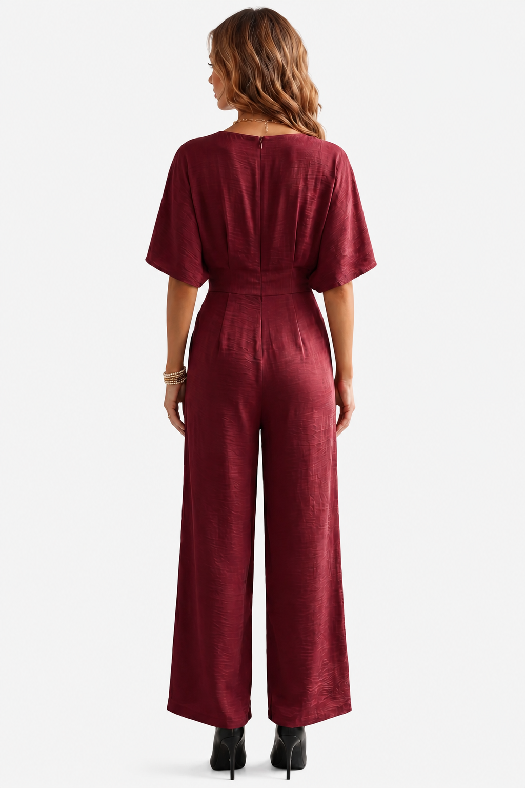 Lunévia – Elegant batwing silhouette – Jumpsuit - Wine red - back
