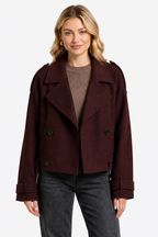 Élise – Double-breasted French Woolen Jacket – Cropped City Coat - Wine red - front