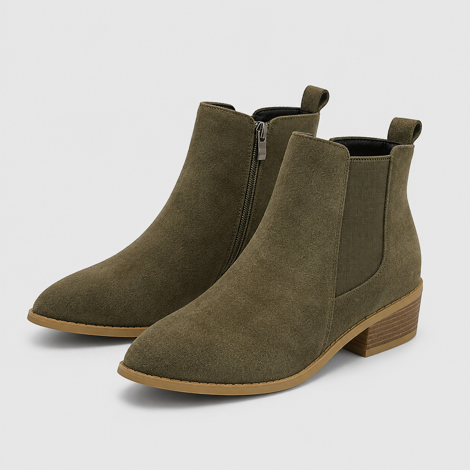 Women's Ankle Boots with side zip block heel design.