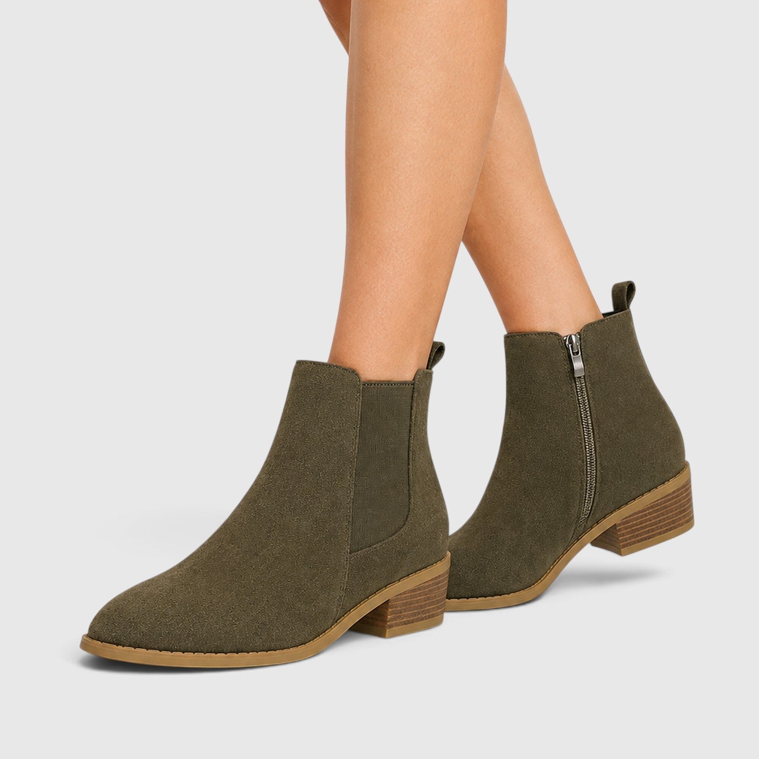 Alternate product view 3 of women's Ankle Boots with side zip block heel design.
