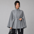 Women's Belted Cape Coat with Stand Collar, view 1 of 5
