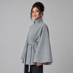 Women's Belted Cape Coat with Stand Collar, view 3 of 5