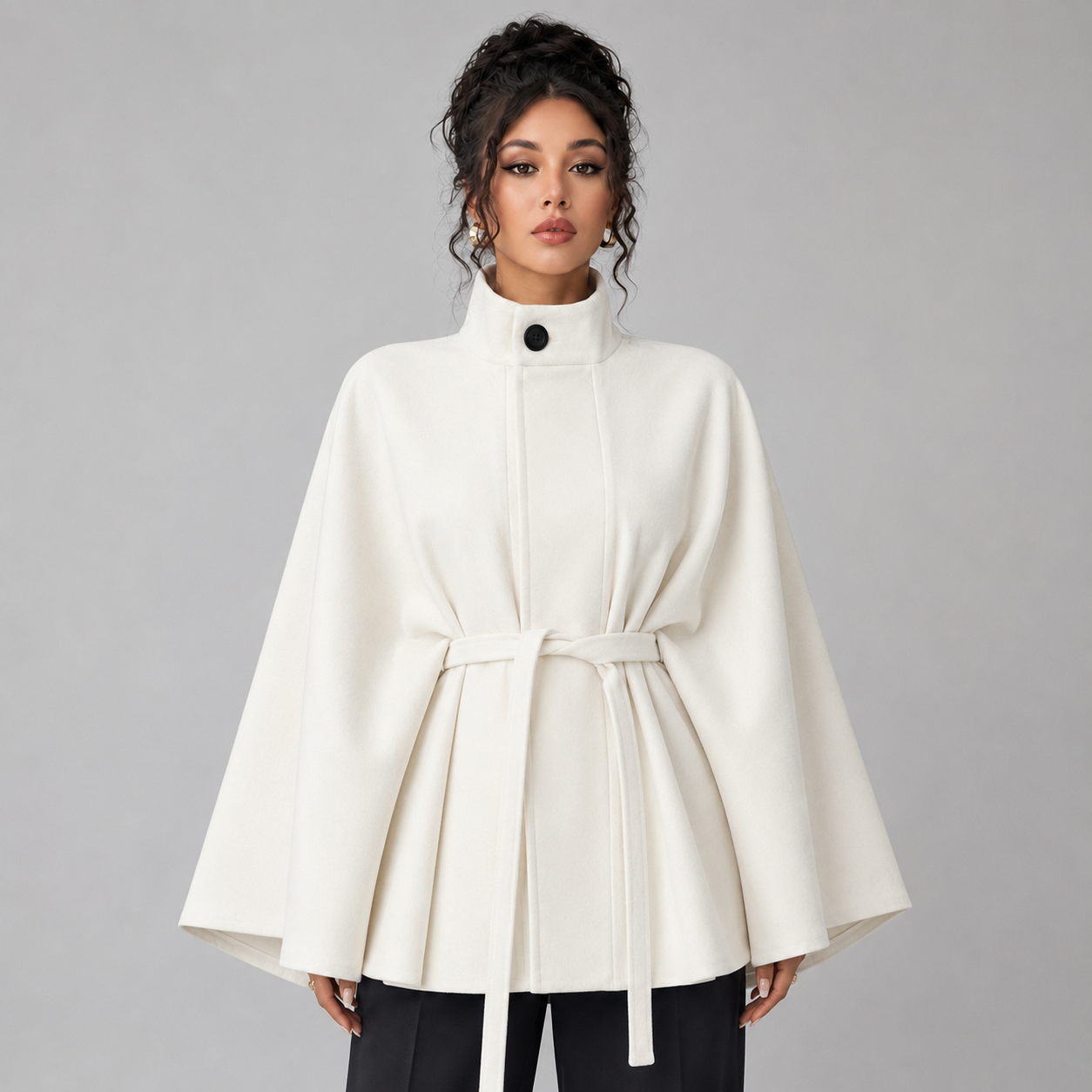 Women's Belted Cape Coat with Stand Collar, view 5 of 5