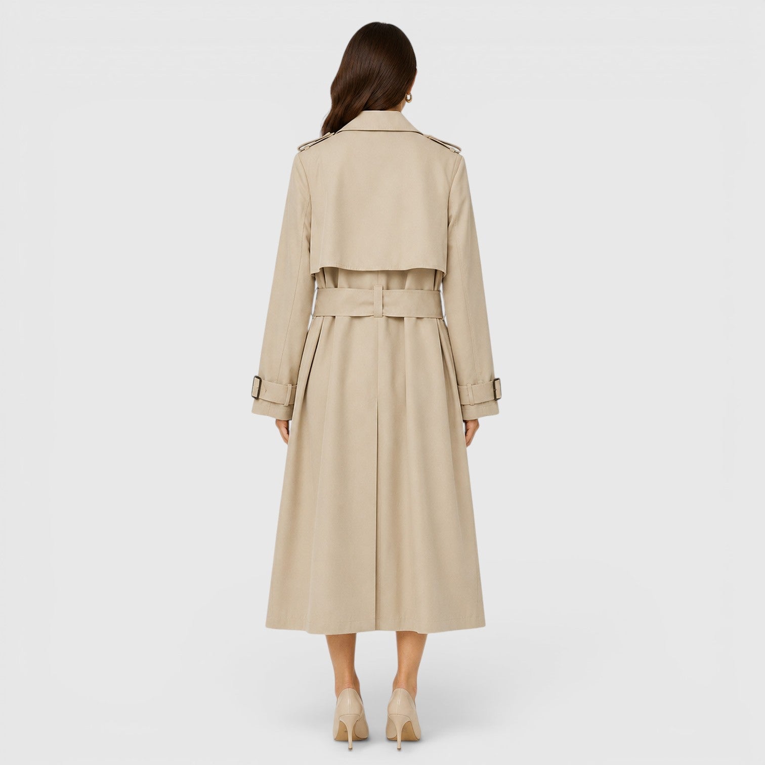 Alternate product view 2 of women's Belted Long Trench Coat with belted double-breasted.