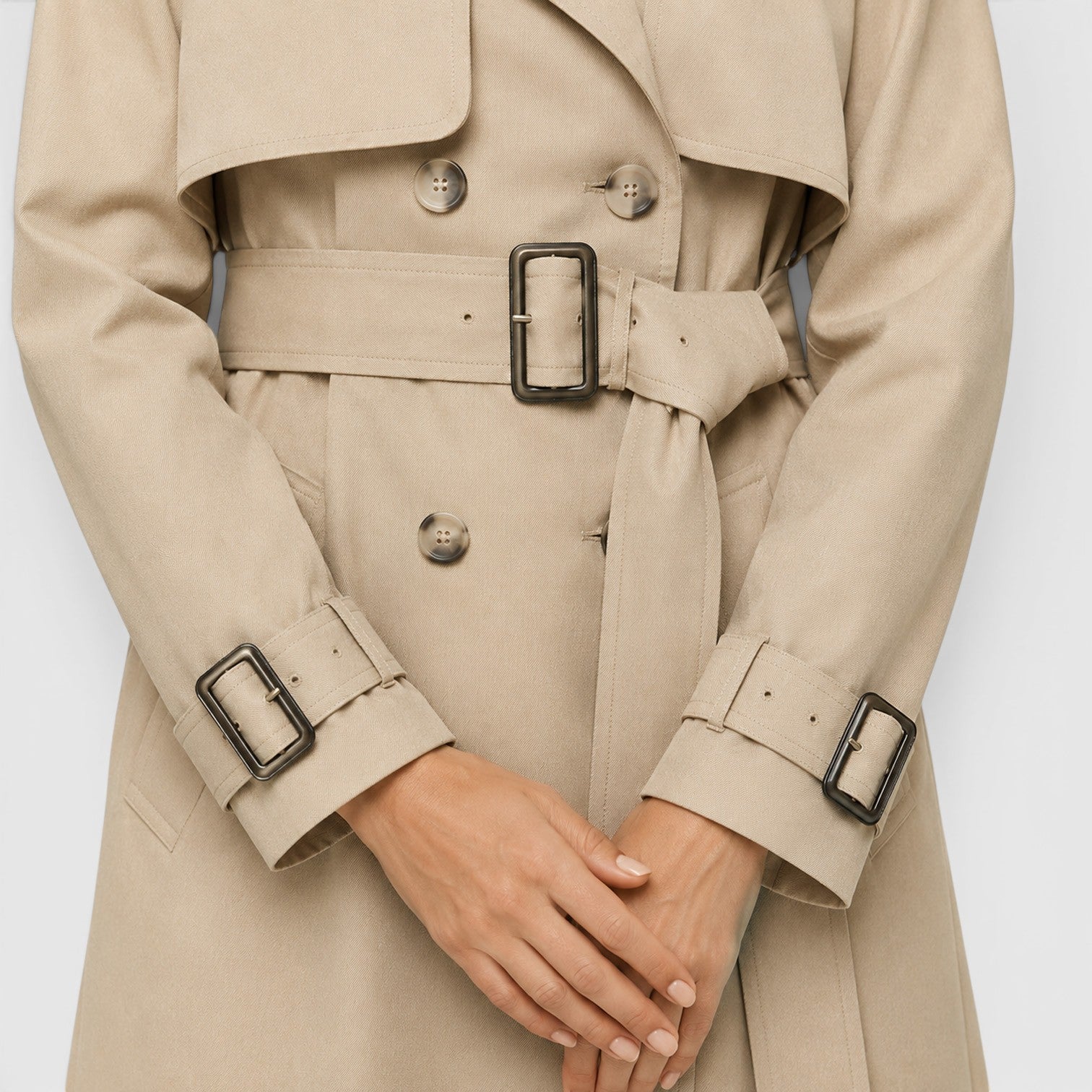 Alternate product view 4 of women's Belted Long Trench Coat with belted double-breasted.
