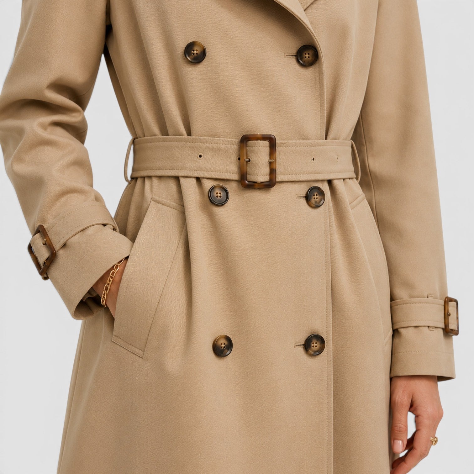 Alternate product view 3 of women's Belted Trench Coat with double-breasted classic design.