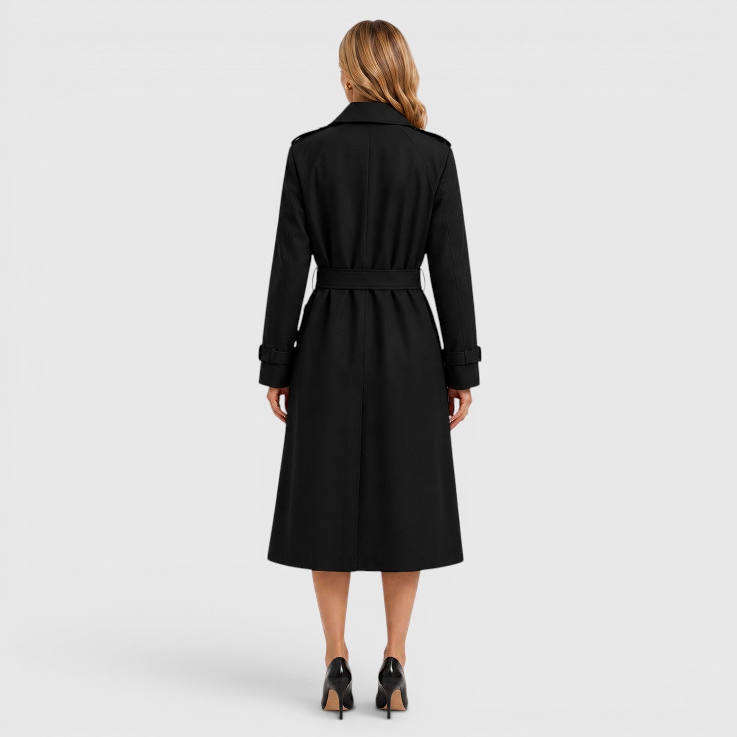 Alternate product view 6 of women's Belted Trench Coat with double-breasted classic design.