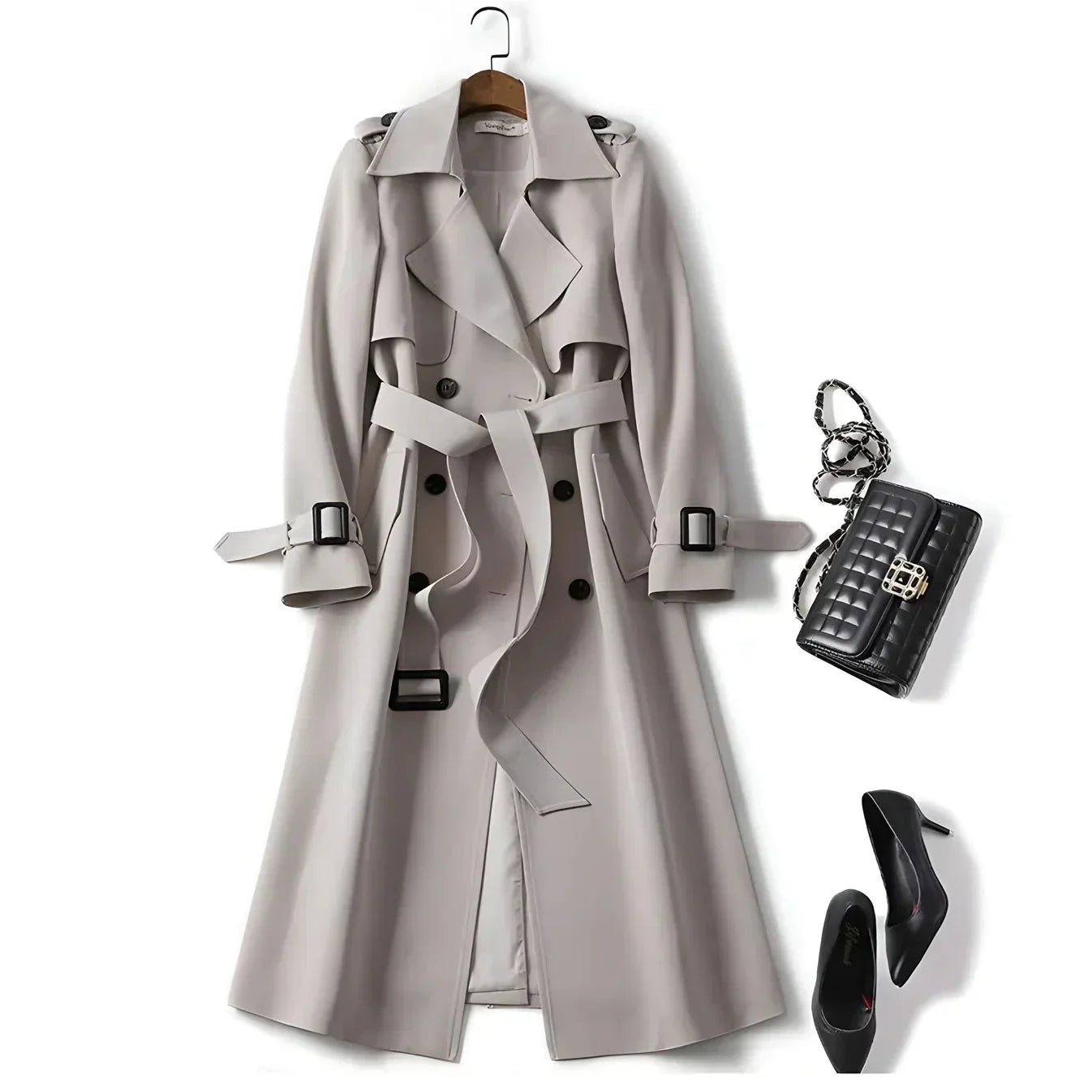 Women's Belted Trench Coat with Double-Breasted Design, view 4 of 11