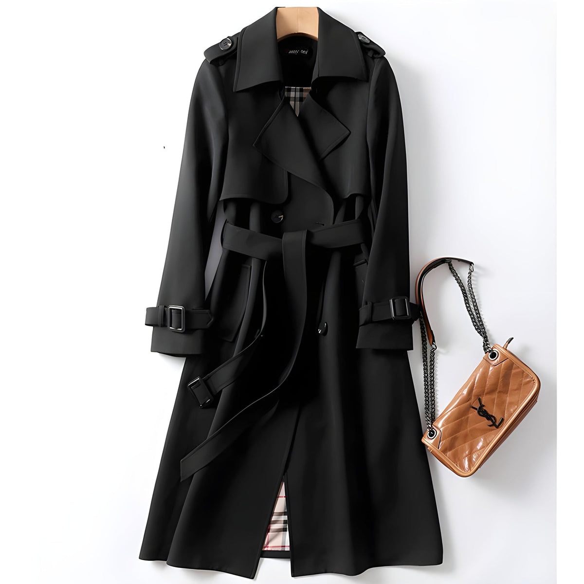 Women's Belted Trench Coat with Double-Breasted Design, view 6 of 11
