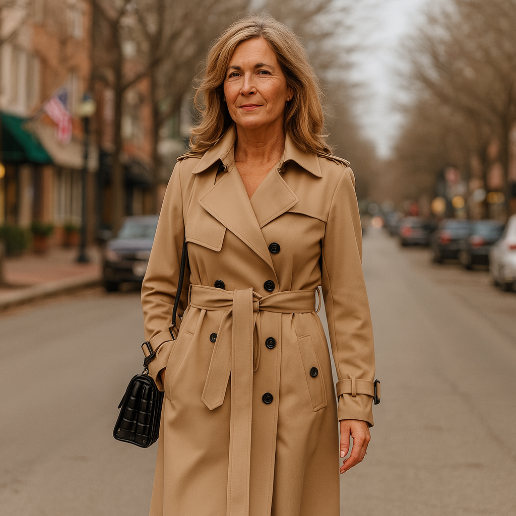 Women's Belted Trench Coat with Double-Breasted Design, view 10 of 11