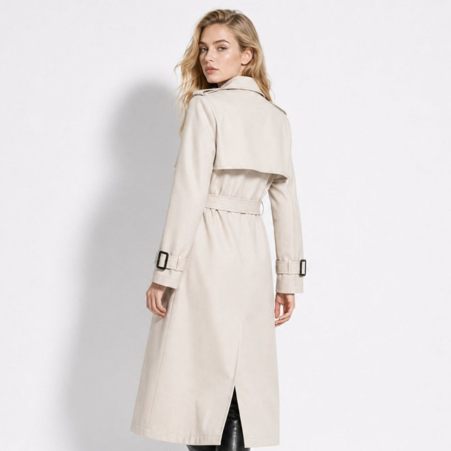 Women's Belted Trench Coat with Double-Breasted Longline, view 5 of 18