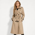 Women's Belted Trench Coat with Double-Breasted Longline, view 6 of 18