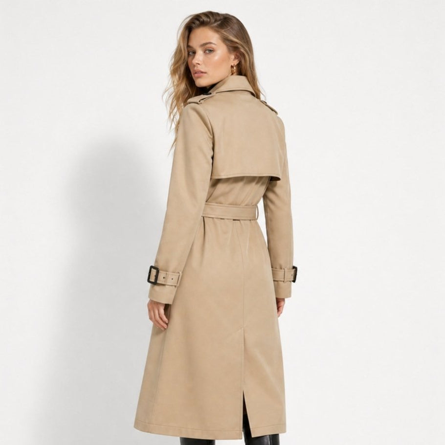 Women's Belted Trench Coat with Double-Breasted Longline, view 8 of 18