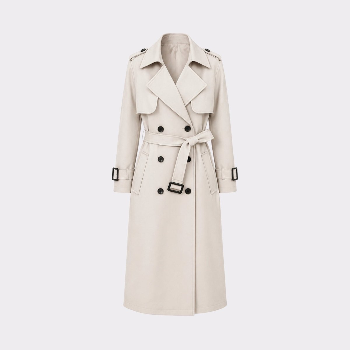 Women's Belted Trench Coat with Double-Breasted Longline, view 12 of 18