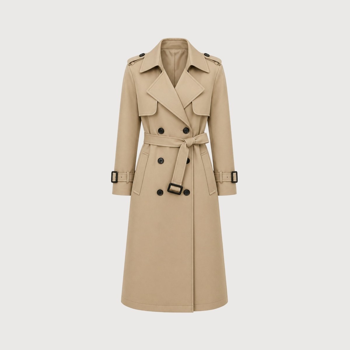 Women's Belted Trench Coat with Double-Breasted Longline, view 13 of 18