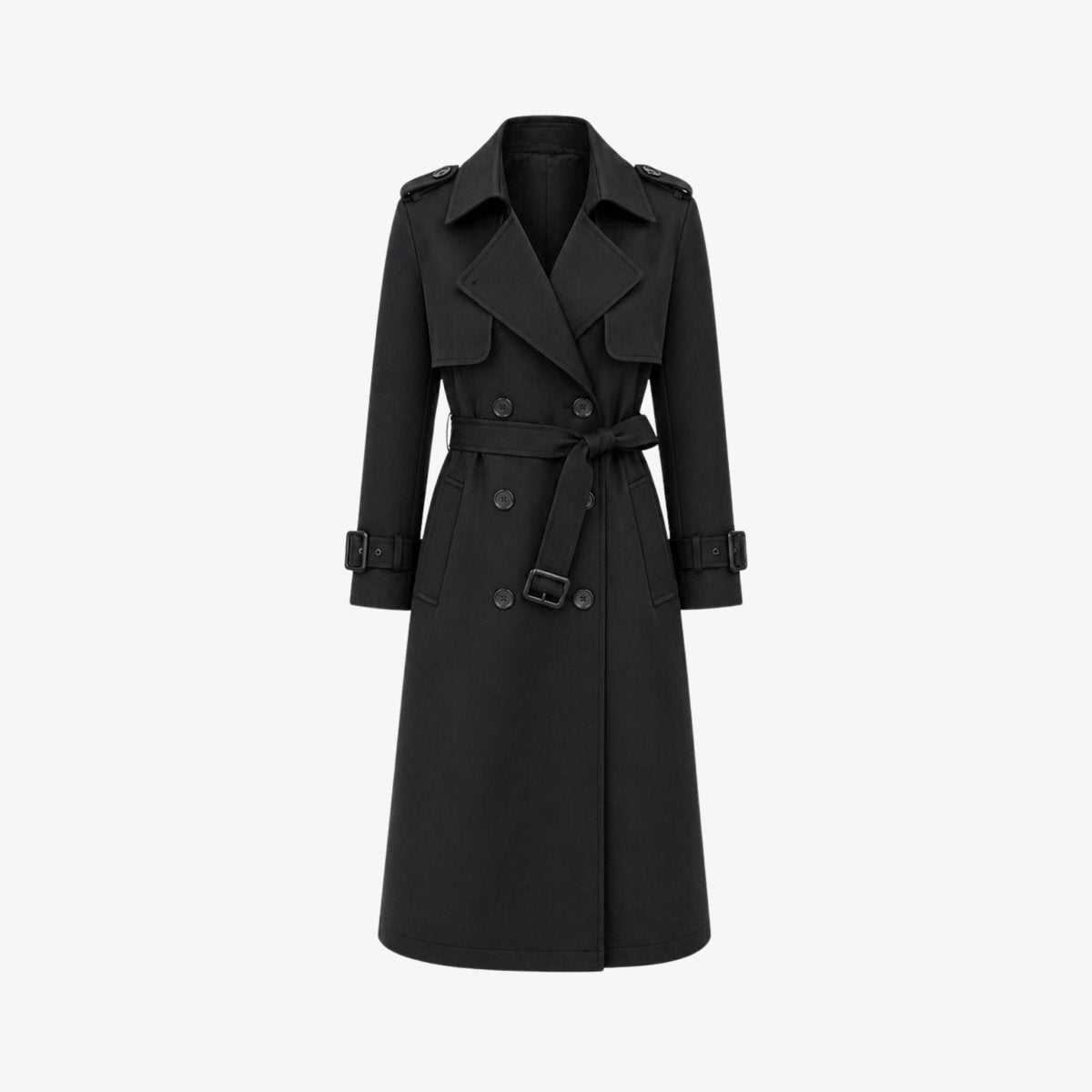 Women's Belted Trench Coat with Double-Breasted Longline, view 15 of 18