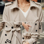 Women's Belted Trench Coat with Double-Breasted Longline, view 17 of 18