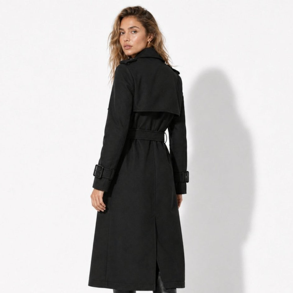 Women's Belted Trench Coat with Double-Breasted Longline, view 18 of 18