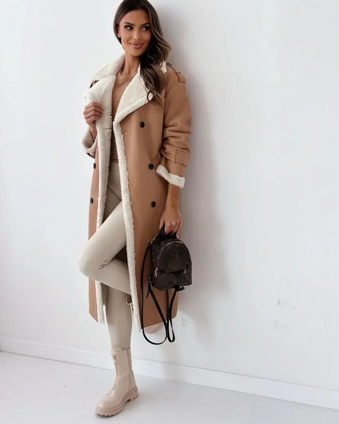 Women's Belted Trench Coat with Faux Fur Trim, view 2 of 10