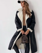 Women's Belted Trench Coat with Faux Fur Trim, view 4 of 10