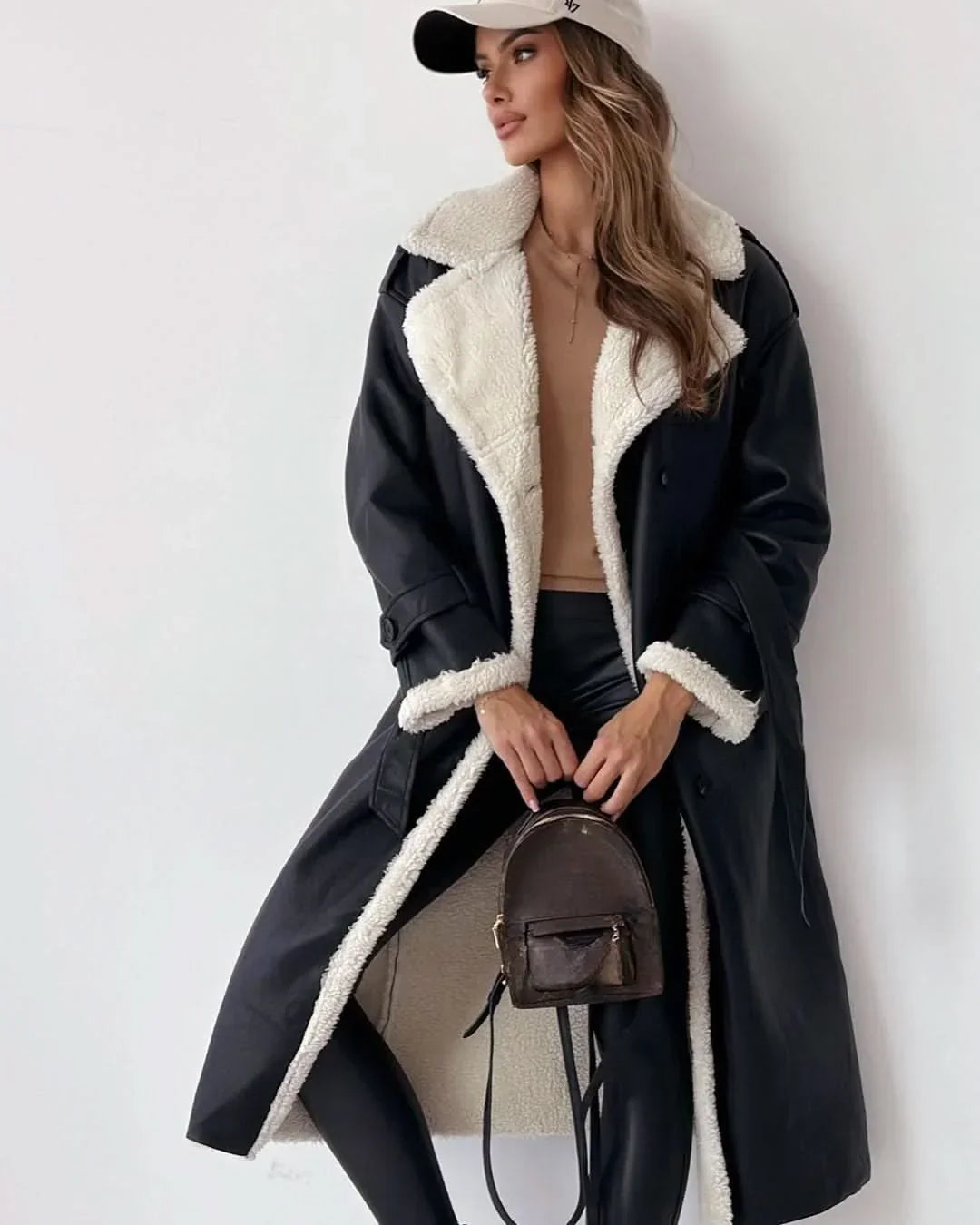 Women's Belted Trench Coat with Faux Fur Trim, view 4 of 10