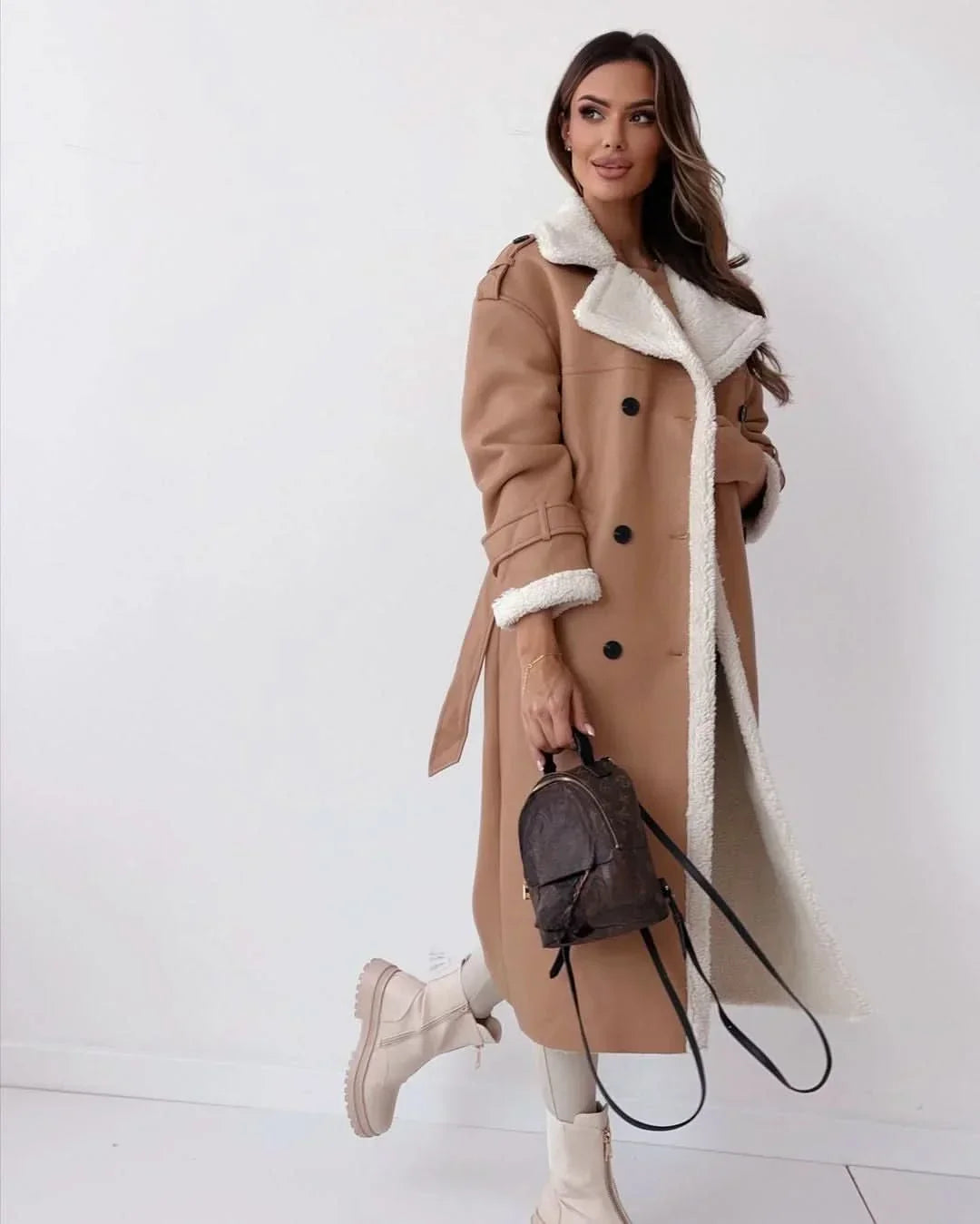 Women's Belted Trench Coat with Faux Fur Trim, view 7 of 10