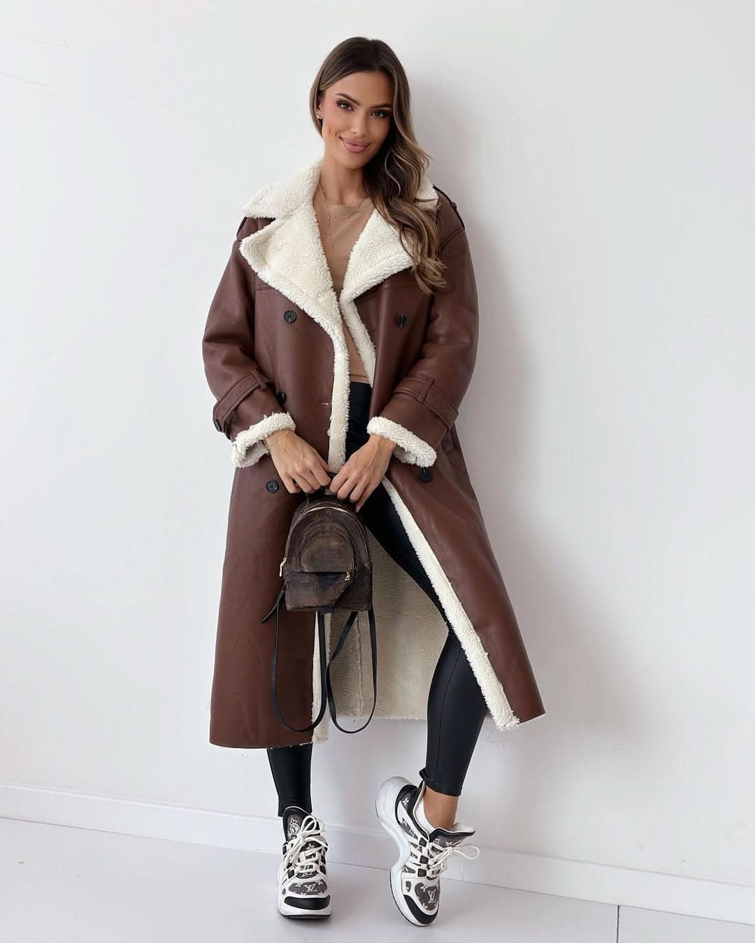 Women's Belted Trench Coat with Faux Fur Trim, view 10 of 10