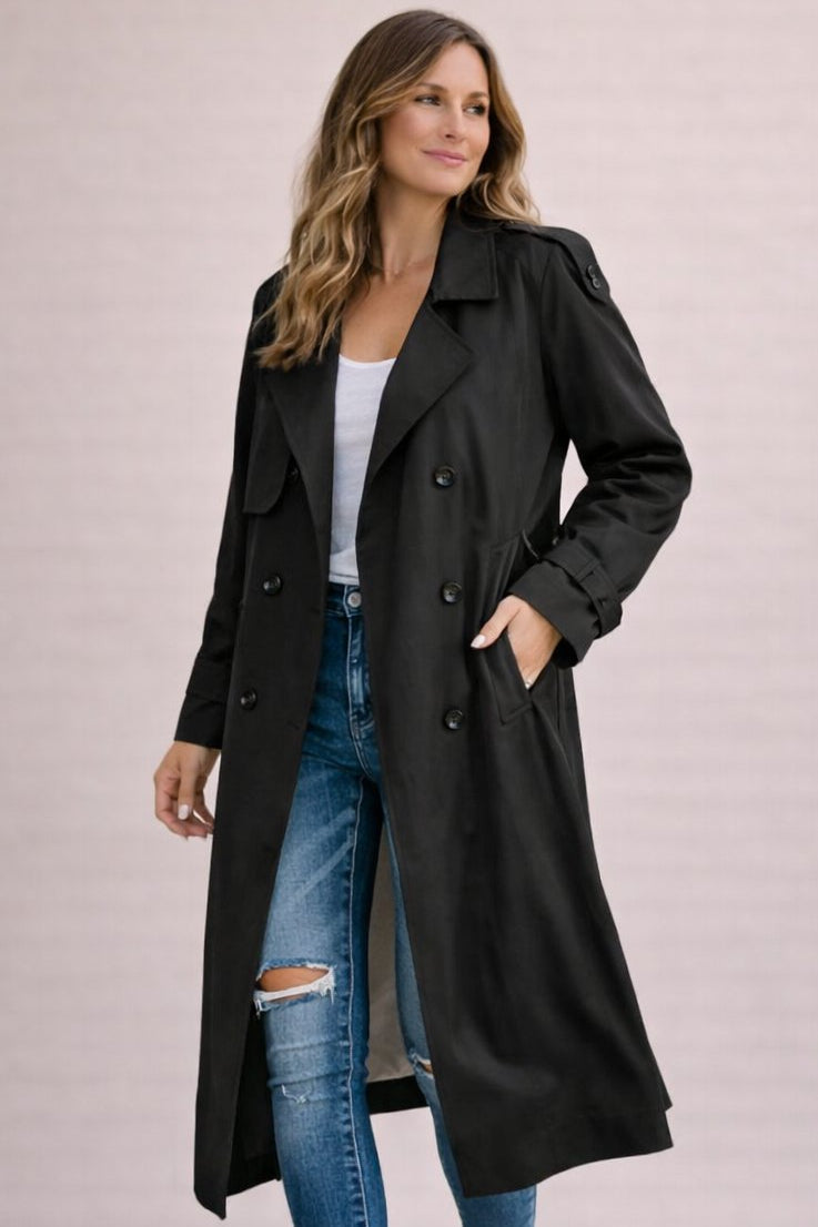 Women's Belted Trench Coat with Longline Black Design, view 1 of 8