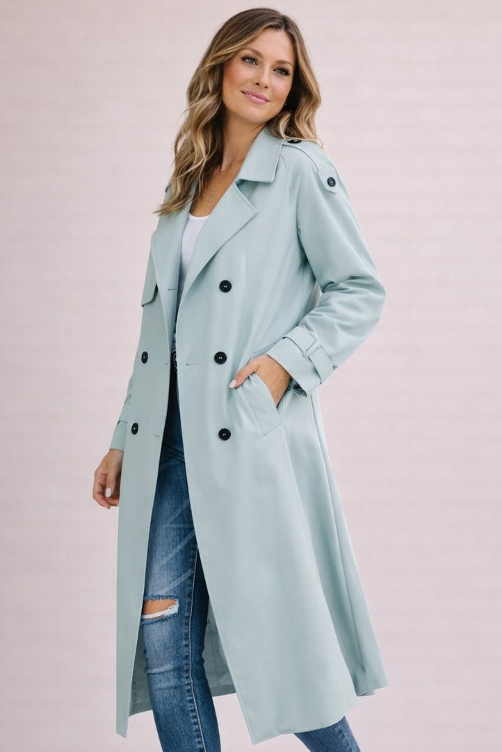Women's Belted Trench Coat with Longline Black Design, view 2 of 8