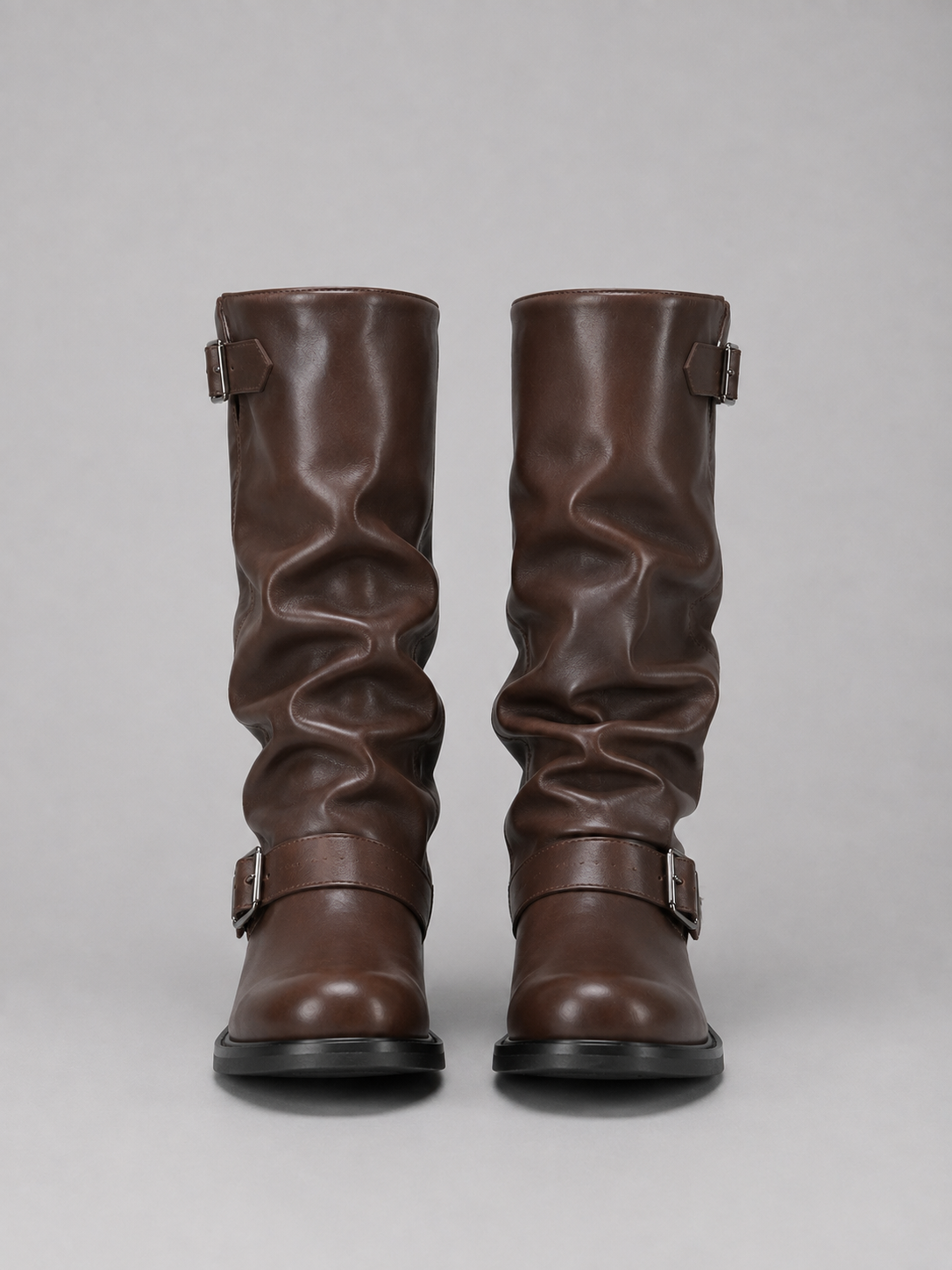 Alternate product view 2 of women's Biker Boots with buckle detail low heel design.