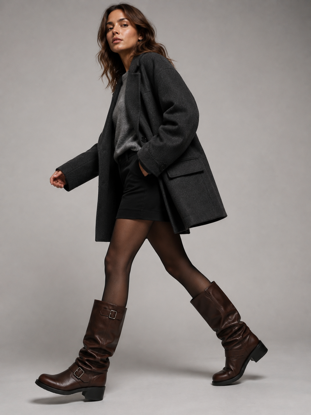 Alternate product view 3 of women's Biker Boots with buckle detail low heel design.
